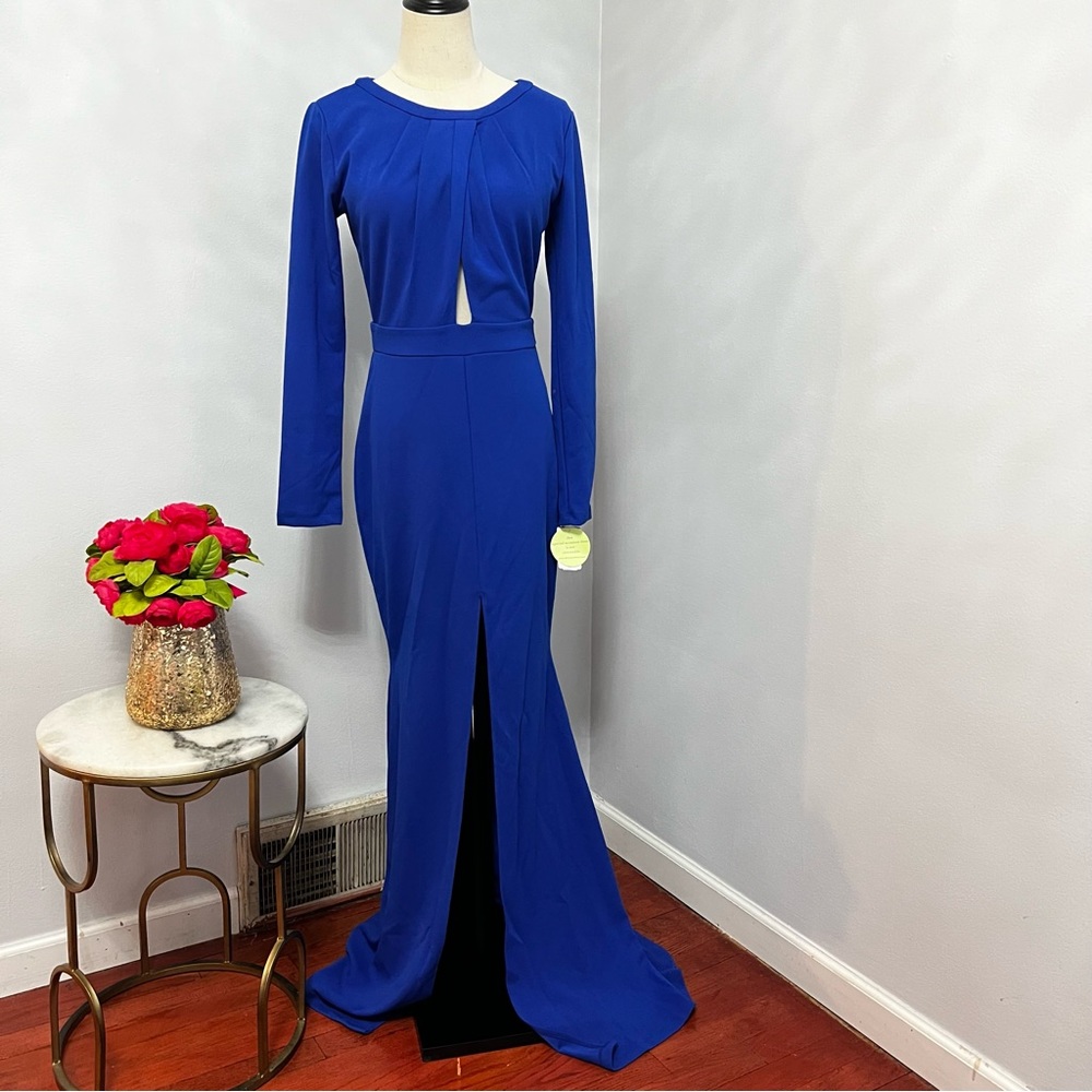 Windsor Royal Blue Long Sleeves Twisted Chest Maxi Dress With Slit - NWT